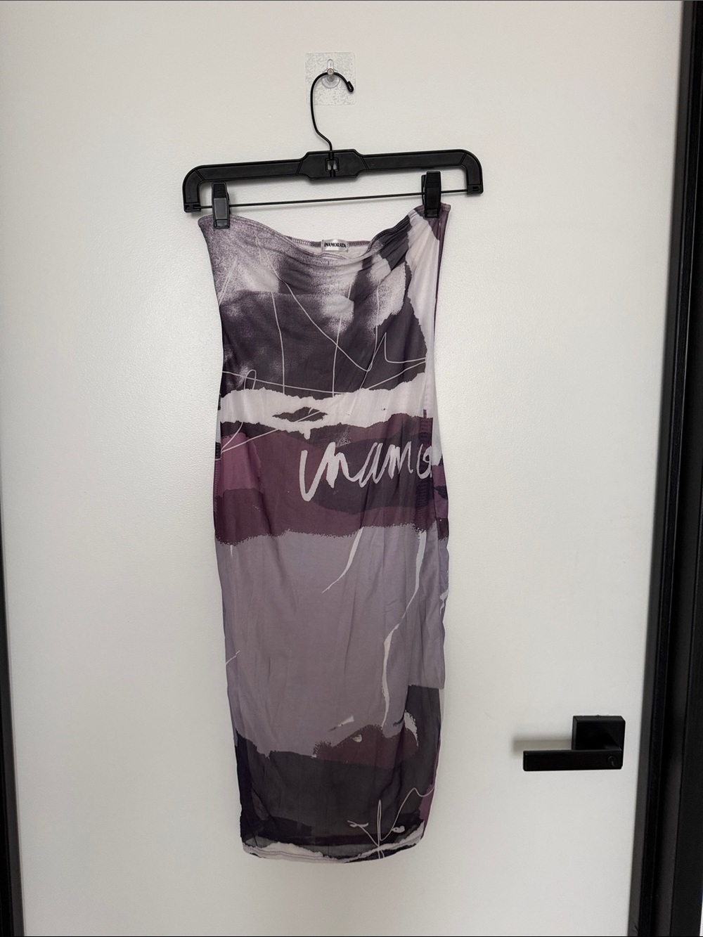 iNAMORATA Strapless Abstract Maxi Dress in Mauve and Gray